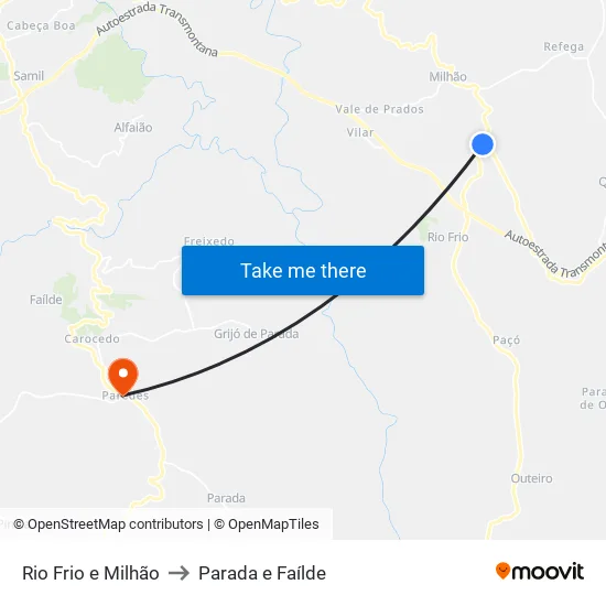 Rio Frio e Milhão to Parada e Faílde map