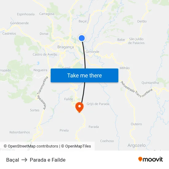 Baçal to Parada e Faílde map