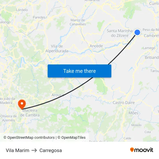 Vila Marim to Carregosa map