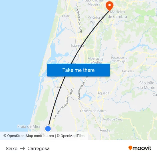 Seixo to Carregosa map