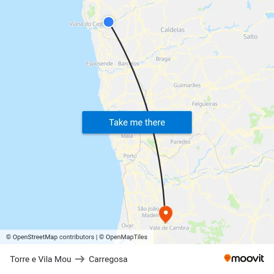 Torre e Vila Mou to Carregosa map
