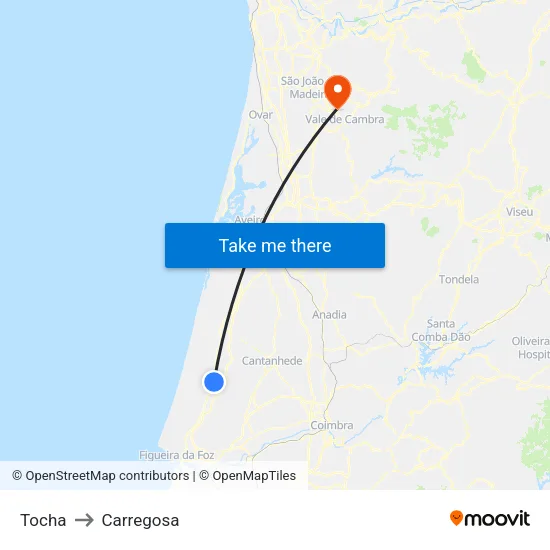 Tocha to Carregosa map