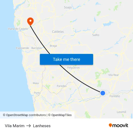 Vila Marim to Lanheses map