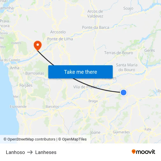 Lanhoso to Lanheses map