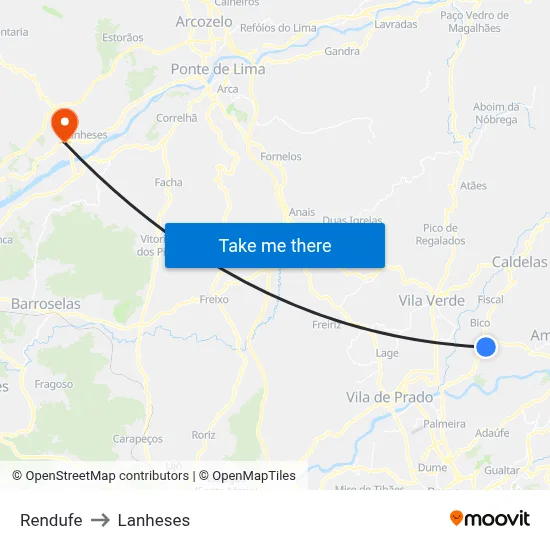 Rendufe to Lanheses map