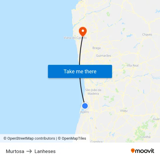 Murtosa to Lanheses map