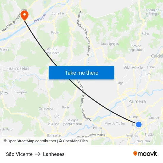 São Vicente to Lanheses map