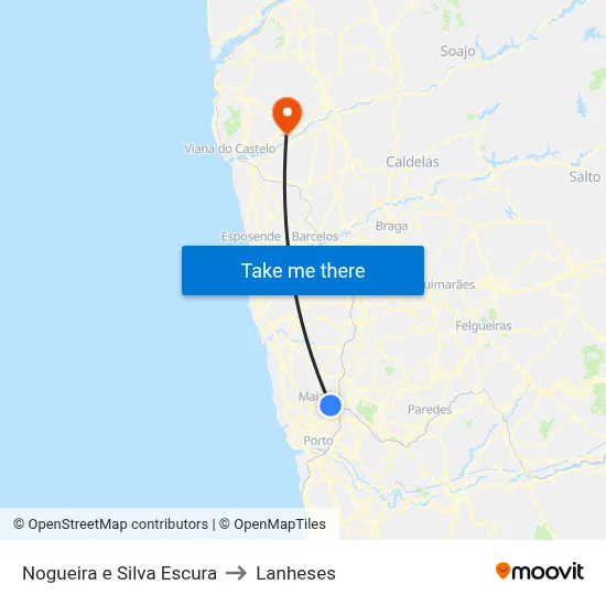 Nogueira e Silva Escura to Lanheses map
