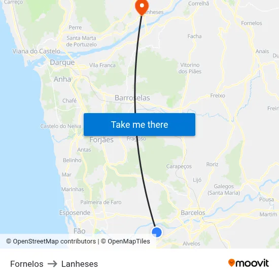 Fornelos to Lanheses map