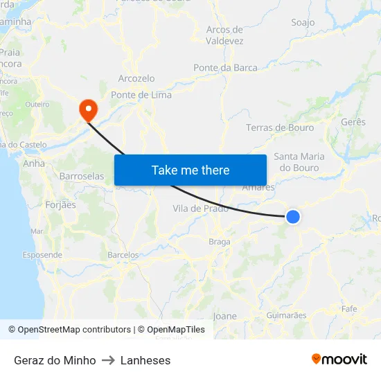 Geraz do Minho to Lanheses map