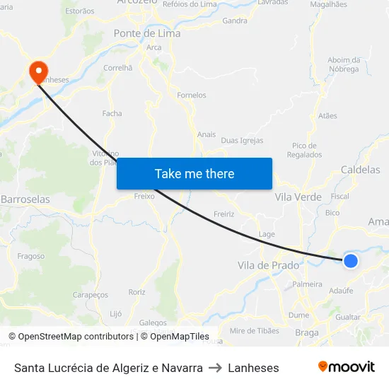 Santa Lucrécia de Algeriz e Navarra to Lanheses map