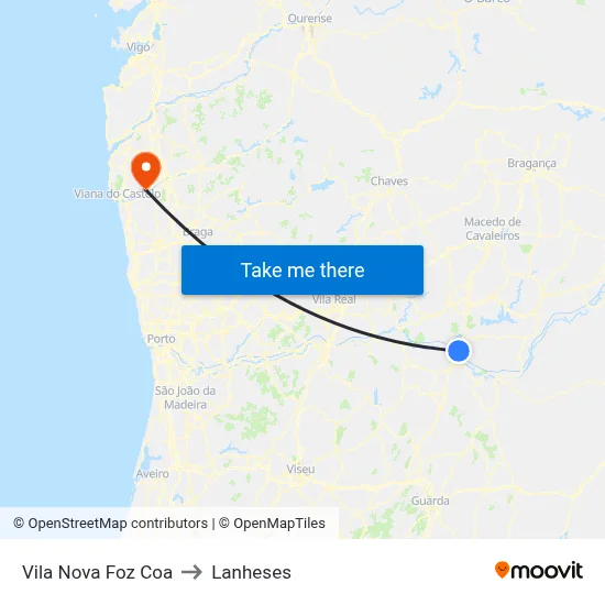 Vila Nova Foz Coa to Lanheses map