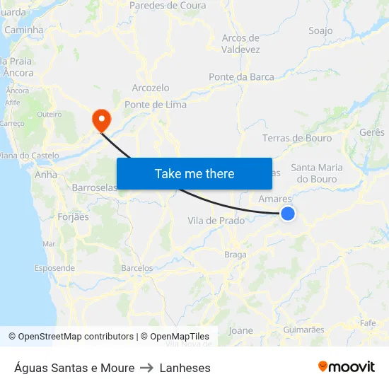 Águas Santas e Moure to Lanheses map