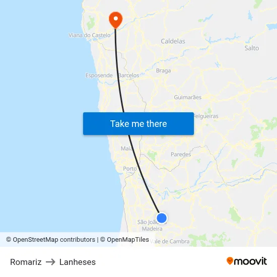 Romariz to Lanheses map