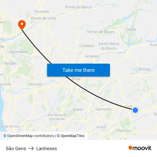 São Gens to Lanheses map