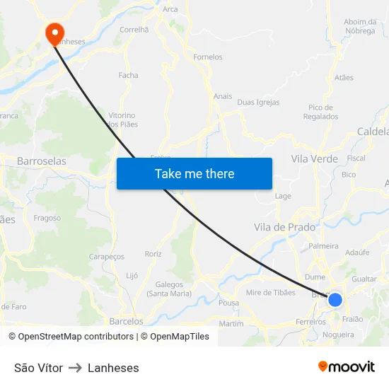 São Vítor to Lanheses map