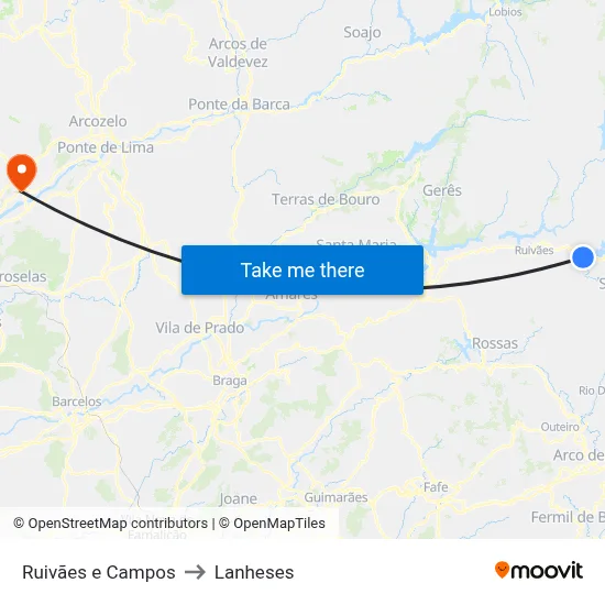 Ruivães e Campos to Lanheses map