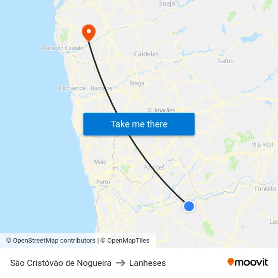 São Cristóvão de Nogueira to Lanheses map