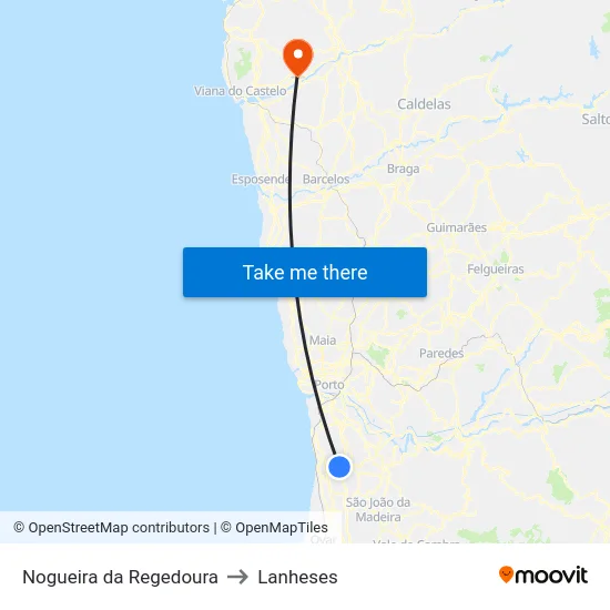 Nogueira da Regedoura to Lanheses map