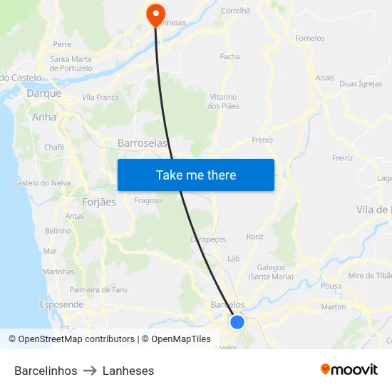 Barcelinhos to Lanheses map