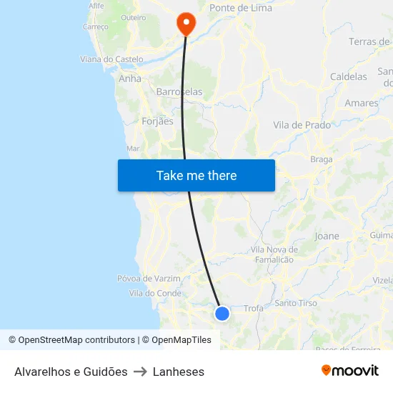 Alvarelhos e Guidões to Lanheses map