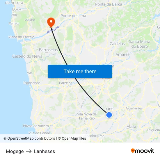 Mogege to Lanheses map