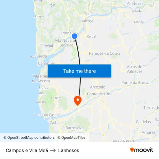 Campos e Vila Meã to Lanheses map