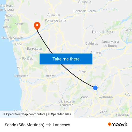 Sande (São Martinho) to Lanheses map
