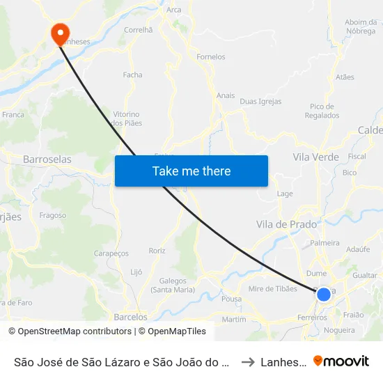 São José de São Lázaro e São João do Souto to Lanheses map