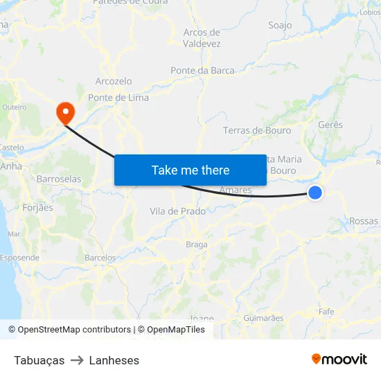 Tabuaças to Lanheses map