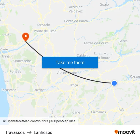 Travassos to Lanheses map