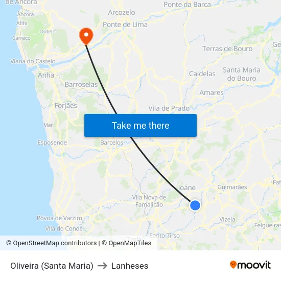 Oliveira (Santa Maria) to Lanheses map