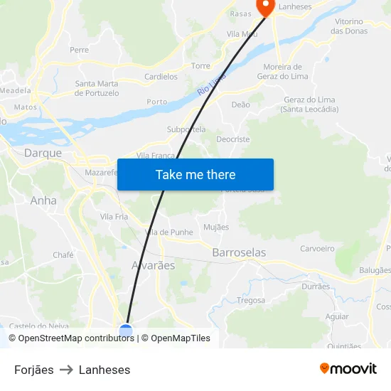 Forjães to Lanheses map