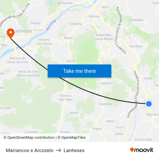 Marrancos e Arcozelo to Lanheses map