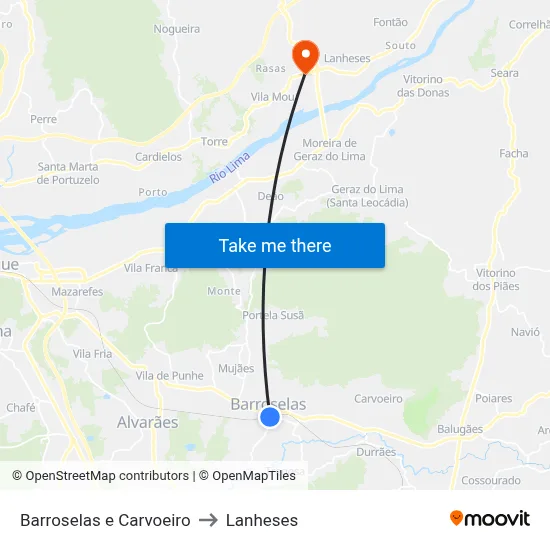 Barroselas e Carvoeiro to Lanheses map