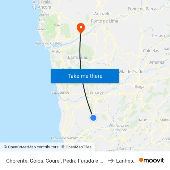 Chorente, Góios, Courel, Pedra Furada e Gueral to Lanheses map