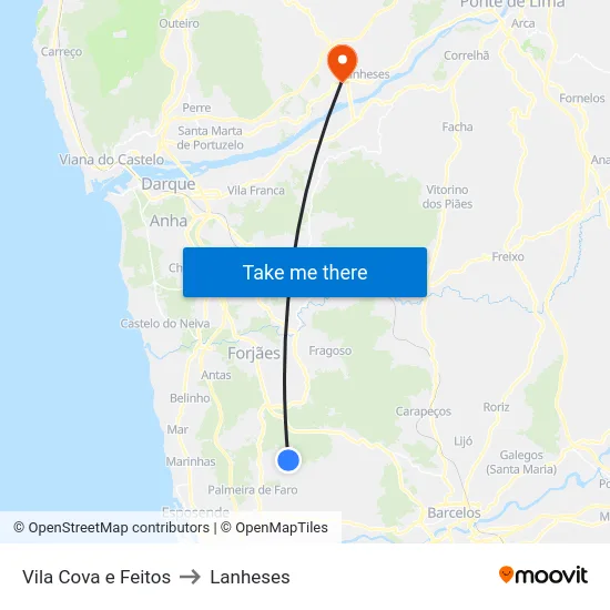 Vila Cova e Feitos to Lanheses map