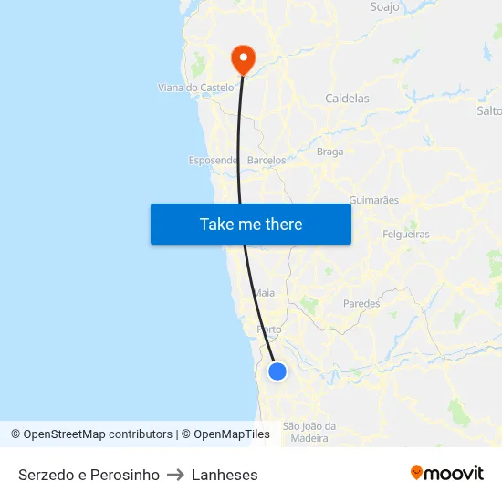Serzedo e Perosinho to Lanheses map