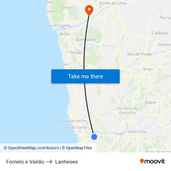 Fornelo e Vairão to Lanheses map