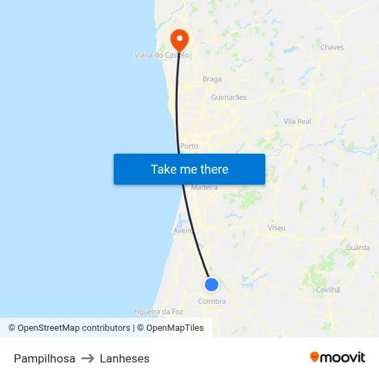 Pampilhosa to Lanheses map