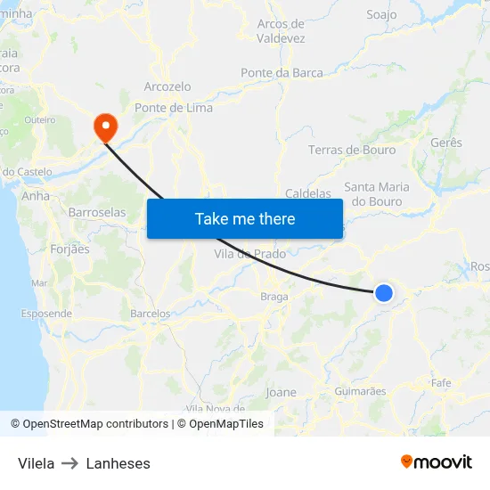 Vilela to Lanheses map