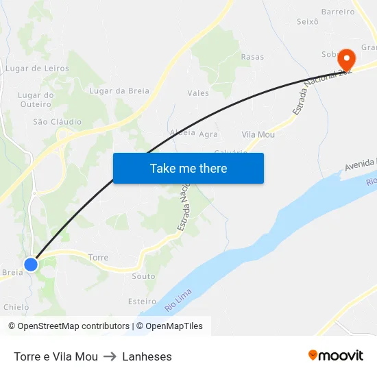 Torre e Vila Mou to Lanheses map