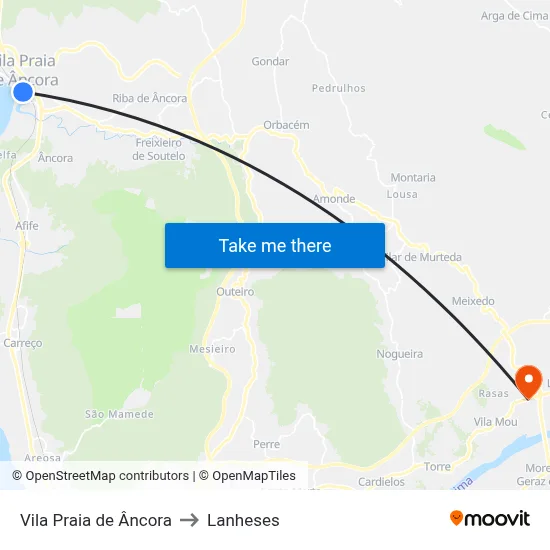 Vila Praia de Âncora to Lanheses map