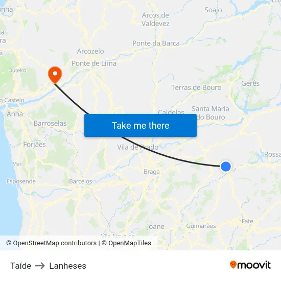 Taíde to Lanheses map