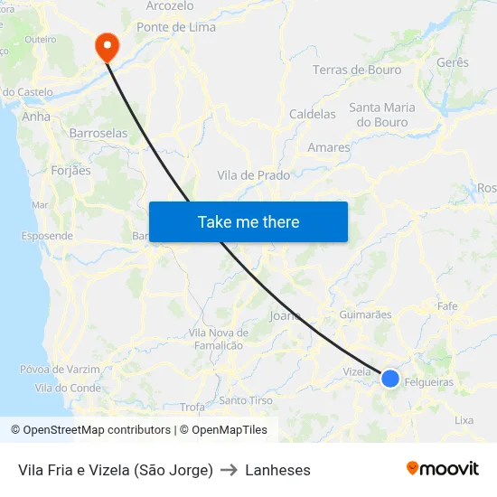 Vila Fria e Vizela (São Jorge) to Lanheses map