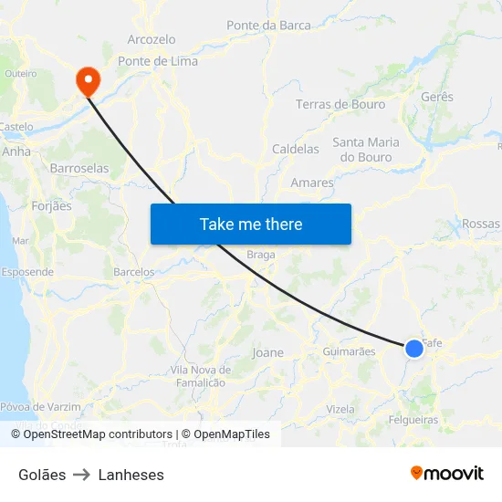 Golães to Lanheses map