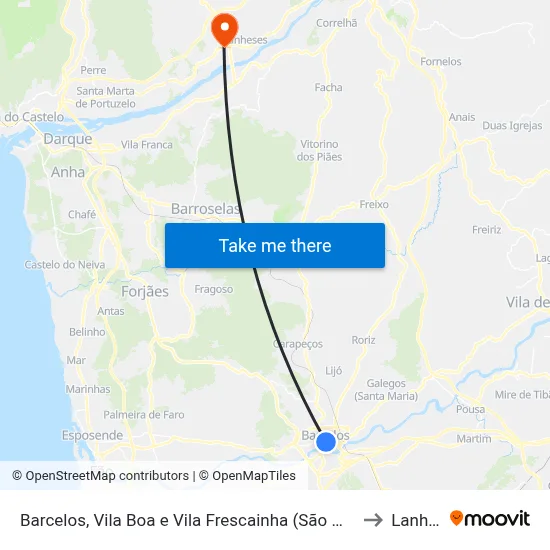 Barcelos, Vila Boa e Vila Frescainha (São Martinho e São Pedro) to Lanheses map