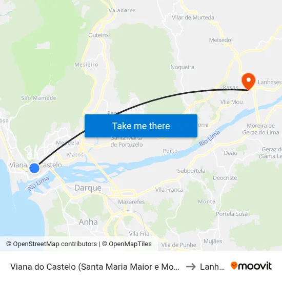 Viana do Castelo (Santa Maria Maior e Monserrate) e Meadela to Lanheses map