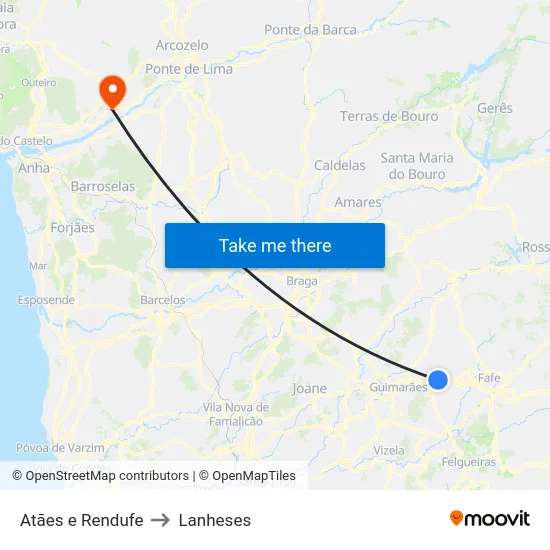 Atães e Rendufe to Lanheses map