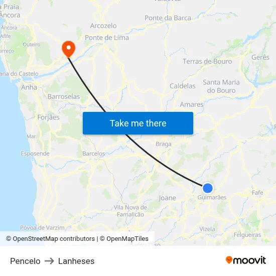 Pencelo to Lanheses map